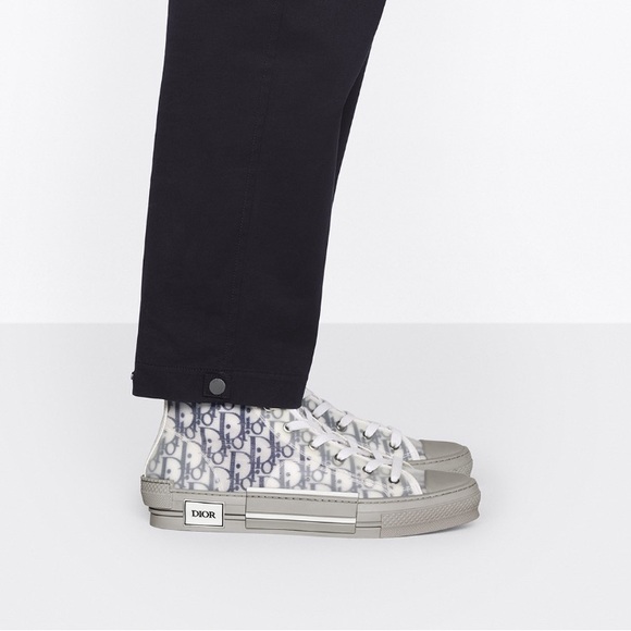 DIOR B23 White Grey Dior Oblique Mesh Canvas High Top Sneakers - Picture 3 of 10